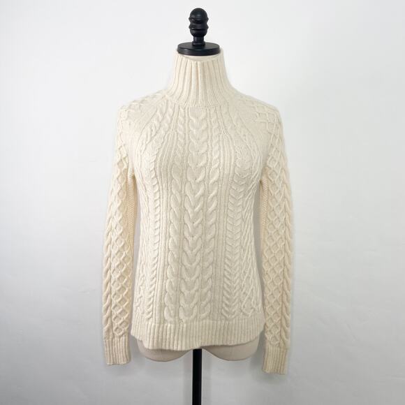 Ann Taylor Fisherman Sweater Cream Wool Alpaca Cable Knit Preppy Work Size XS - Picture 1 of 9